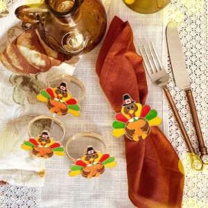 Thanksgiving Napkins Orange Turkey Pumpkin Napkins Animal Mouth Cloth Rings Alloy Napkins Ring Decorations