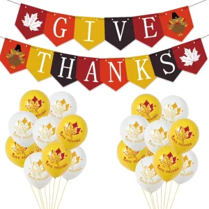 Thanksgiving Party Decoration Kit with Maple Leaf and Turkey Print Balloons Banner for Festive Home Classroom Office Celebration