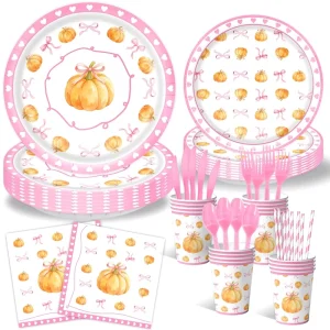 Thanksgiving Party Decorations Pumpkin Themed Disposable Paper Tableware Plates Cups Tablecloths