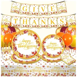 Thanksgiving Party Supplies Maple Leaf Theme Disposable Tableware Set for Thanksgiving Party Decoration