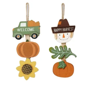 Thanksgiving Pumpkin Dwarf Decoration 2 Wooden Autumn Logo Truck Home Wall Decoration