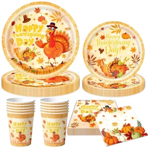Thanksgiving Theme Party Tableware Turkey Party Decoration Set Paper Plate Cups Napkins Cake Decorations