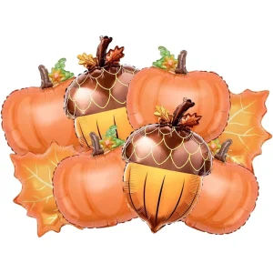 Thanksgiving Themed Aluminum Film Party Balloon Set Includes Maple Leaf Pine Cone Pumpkin Scene Decoration for Festive