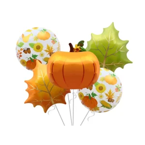 Thanksgiving Themed Party Decorations Balloons Autumn Harvest Leaves Yellow Maple Pine Pumpkin Farm Foil Balloon Set