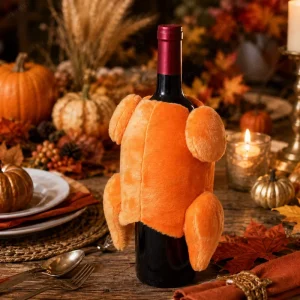 Thanksgiving Turkey Wine Bottle Cover Plush Wine Bottle Sleeve Fall Harvest Table Centerpiece Holiday Party Dinner Decor Gift