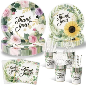 Thanksgiving Valentine’s Day Birthday Disposable Paper Tableware Sets Plates Napkins Cups Banners Decorations Tablecloths