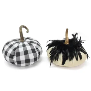 Thanksgiving White Fashion Home Decor Cloth Large Black Plaid Faux Fall Halloween Pumpkins
