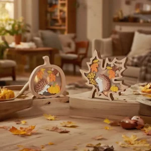 Thanksgiving Wooden Decorations Fall Season Sign Desktop Ornaments Harvest Festival Maple Leaf Hedgehog Pumpkin
