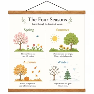 The Four Seasons Learning Poster A3 Size Wooden Magnetic Hanging Scroll Custom Logo Printable Wall Art for Kids Classroom Decor