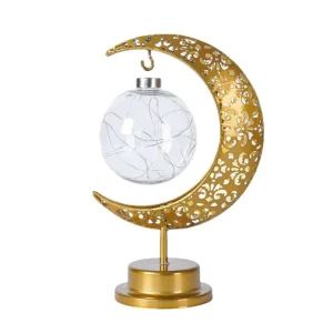 The New IP44 Rated LED Ironwork Moon & Star Light Rotating Christmas Decorative Table Lamp with Touch Control Waterproof Design