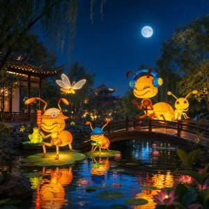Theme parks square art installations customized animal themed ant lanterns LED illuminated color lights