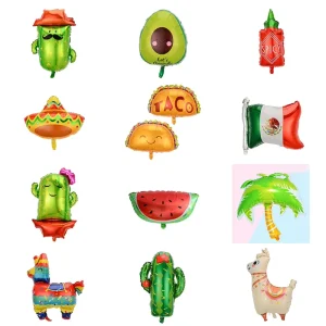 Thick Durable Cactus Taco Mexican Fiesta Aluminum Foil Balloon Set Customized Color Party Decor for Birthday Carnival