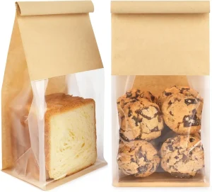 Thick Resealable Zipper Top Eco Friendly Flexo Printed Bakery Window Paper Bags for Cookie Bread Bagel Pastry Packaging