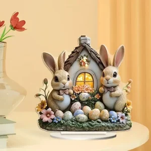Three-Piece Easter Acrylic Bunny and Egg Ribbon Ornament Set