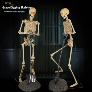 Tomb-Digging Skeleton and Ghost Animated Electric Halloween Haunted Room Decoration