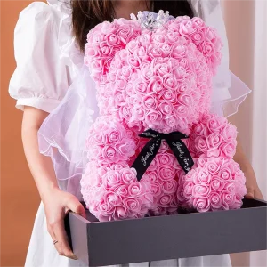 Top Quality PE Flower Teddy Bears In Gift Box 25cm 40cm Foam Rose Flower For Valentine Day Gift Rose Bear