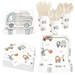 Toy Truck-themed Party Decoration Disposable Tableware Set with Paper Plates and Napkins