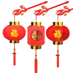 Traditional Chinese New Year Festival Decoration Plastic Mini Red Led Lantern