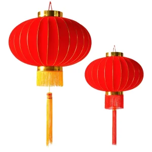 Traditional Chinese Red Lanterns Lunar New Year Hanging Flocking Cloth Fabric Lantern Spring Festival Outdoor Lights Wall Decor