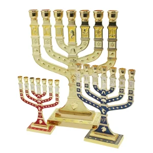 Traditional Jewish Menorah 7 Branch Candlestick Candle Holder Jerusalem Temple Candle Stand 7 Branch Double Sided