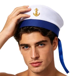 Traditional Navy Sailor Cap with Anchor Emblem Marine Nautical Costume Hat Cruise Party Hat For Halloween Cosplay Festival
