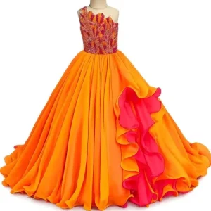Trailing Dress Girl Piano Birthday Costume Flower Girl Dress for Wedding Chiffon Dress