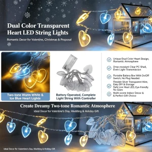 Transparent Love Heart LED String Lights RGB Colorful Battery Powered for Wedding Christmas Birthday Party Room Decor