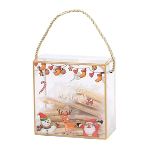 Transparent Merry Christmas Candy Biscuits Nougat Plastic Gift Packaging Boxes With Handles
