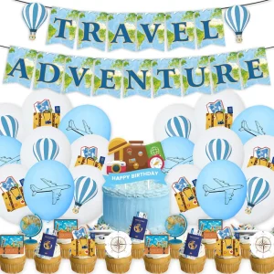 Travel Adventure Kids Birthday Valentine’s Day Party Decorations Banner Disposable Tableware Party Balloons Cake Insert Set