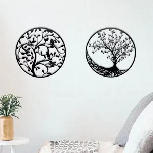 Tree of Life Art Deco Metal Wall Art Laser Cut Circular Iron Wall Hanging Home Decor