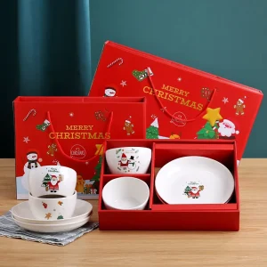 Trending Creative Christmas and Mid Autumn Festival Tableware Set Ceramic Bowls and Plates with Printed Logo for Gifts