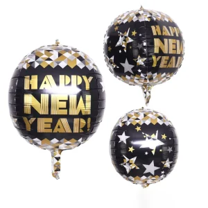 Trendy Durable 4-Color Digital Printed Round Happy New Year Foil Balloon Perfect for Adult Parties