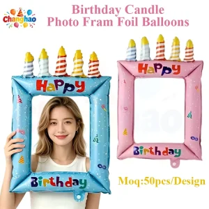 Trendy Eco-Friendly Birthday Party Photo Frame Foil Balloon Pink & Blue Photo Prop for Birthday Party Decoration