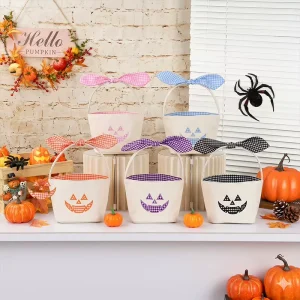 Trick or Treat Buckets Halloween Party Decor Kids Candy Buckets Pumpkin Canvas Halloween Baskets