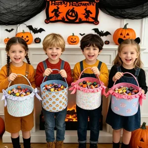 Trick or Treat Buckets Halloween Party Decor Kids Candy Buckets Pumpkin Canvas Halloween Baskets