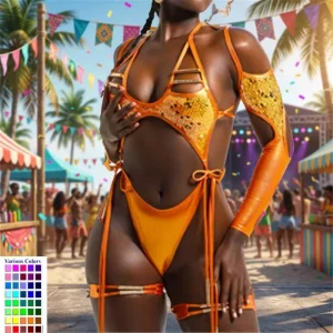 Trinidad Carnival Swimwear OEM Custom Carnival Swimwear Sequin Monokini Plus Size Cutout for Jouvert Caribana Festival