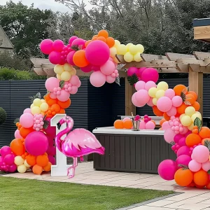 Tropical Flamingo Balloon Garland Arch Kit Hot Pink Orange Yellow Latex Balloons Summer Birthday Party Decor Globos