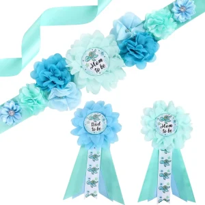 Turtle Baby Shower Maternity Sash Kit Sea Animal Theme Baby Shower Belly Belt Baby Shower Mom to Be and Dad to Be Corsage Pins