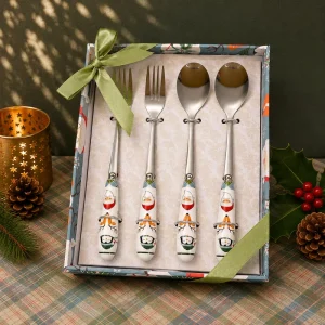 UK style Animation Print Eco Friendly 4 Piece Spoons and Forks Gift Box Stainless Steel Dessert & Coffee Fork Set Tableware