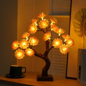 USB Battery Operated LED Tree Table Lamp Touch Switch Round Base Autumn Holiday Bedroom Ambient Decor Light