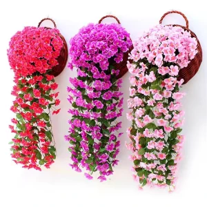 UV Resistant Plastic Faked Hanging Mixed Violet Flower Artificial Plant Basket for Outdoor Outside Decor