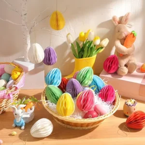 Umiss Easter Decorations Eco friendly Honeycomb Origami Paper Easter Egg with Magnets Paper Ornaments