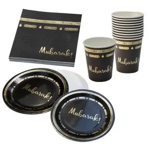 Umrah Mubarak Party Supplies Umrah Mubarak Banner Tableware Disposable Paper Plates Cups Napkins Muslim Islamic Festival