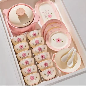 Underglaze Plant Pattern Modern Design Petals Bowl Dish Tableware Set Household New Style Fresh Chopsticks