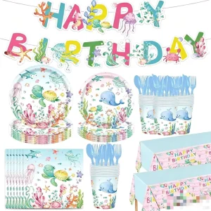 Underwater Ocean Theme Disposable Paper Tableware Set Party Supplies Birthday Layout for Children Event