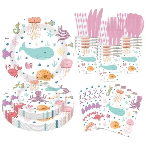 Underwater World Theme Disposable Party Supplies Valentine’s Day Easter Thanksgiving Holiday Paper Plates Cups Towels Knife Fork