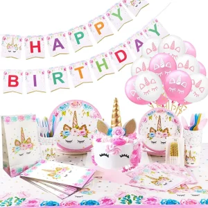 Unicorn Birthday Party Decoration Set Includes Banner Balloons Cake Topper Cutter and Candles