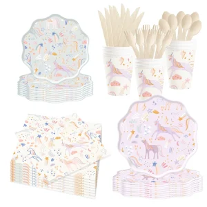 Unicorn Birthday Party Decorations Magical Pastel Unicorn Paper Plates Napkins Unicorn Happy Birthday Tableware Set