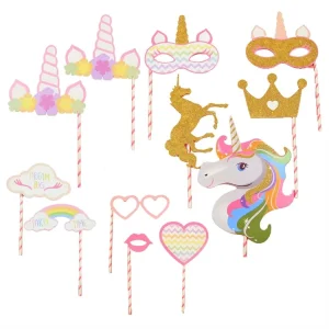 Unicorn Christmas Party Photo Booth Props Set for Teen Paper Material Opp Bag Party Favor Decoration Supplies