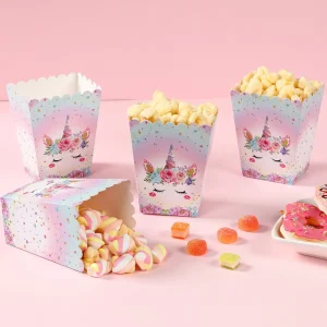 Unicorn Party Supplies Paper Popcorn Box Unicorn Cookie Box Candy Food Snack Packing Box Baby Shower Birthday Party Decoration